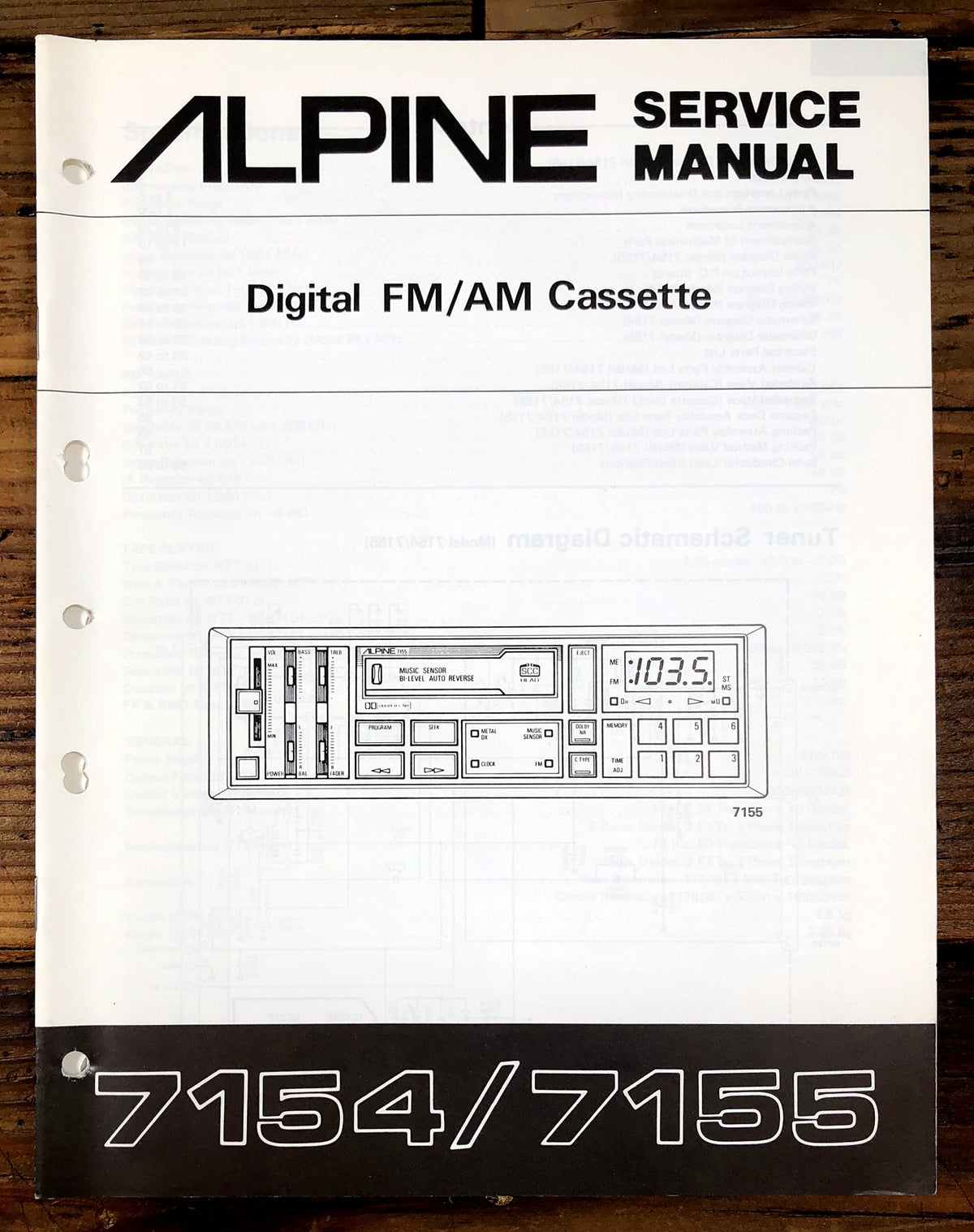 Alpine 7154 7155 Digital FM/AM Cassette Service Manual *Original*