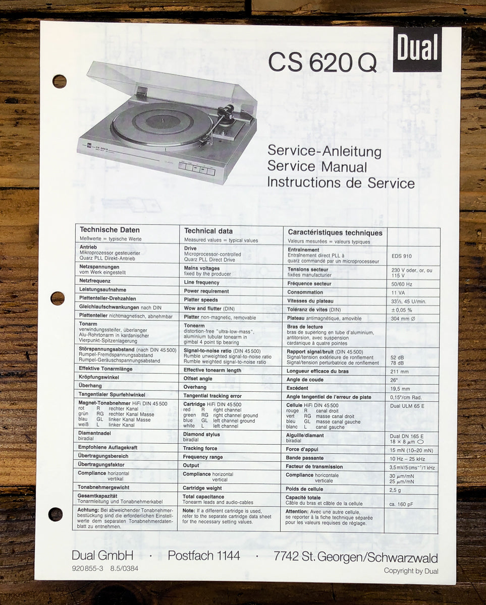 Dual CS 620Q CS 620 Q  Service Manual *Original*