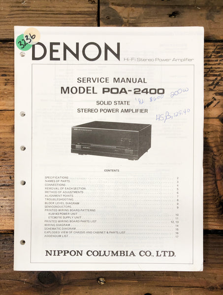 Denon POA-2400 Amplifier  Service Manual *Original*