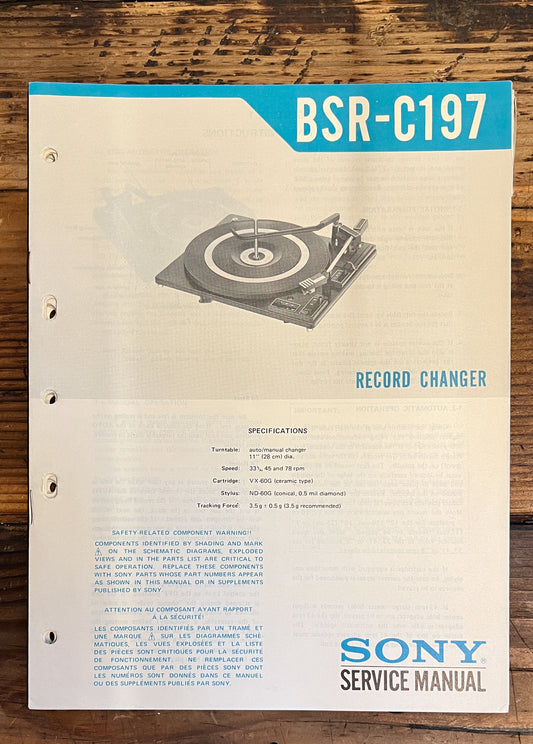Sony / BSR C197 C-197 Record Player / Turntable  Service Manual *Original* #1