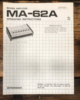 Pioneer MA-62A Mixing Amplifier Owners / User Manual *Original*