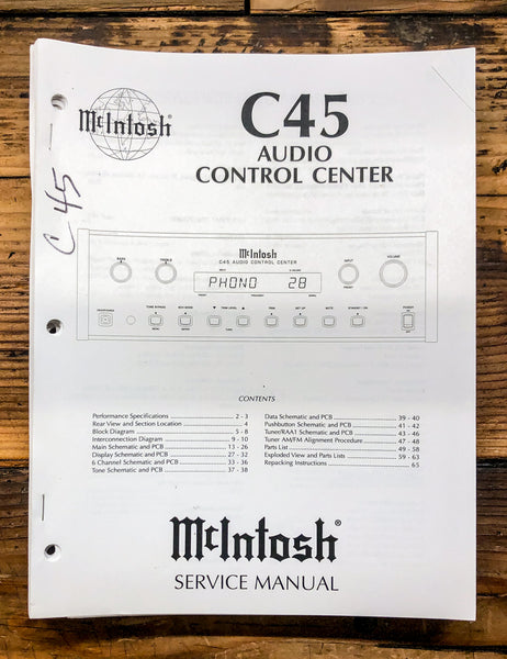 McIntosh C45 C-45 Preamp / Preamplifier  Service Manual *Original*