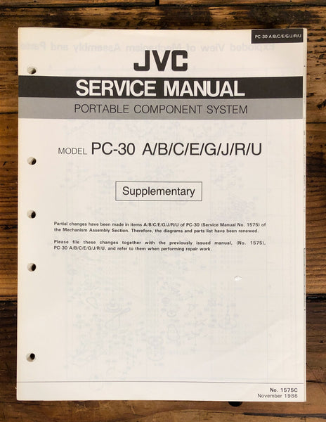 JVC PC-30 Stereo / Boombox Supp. Service Manual *Original*