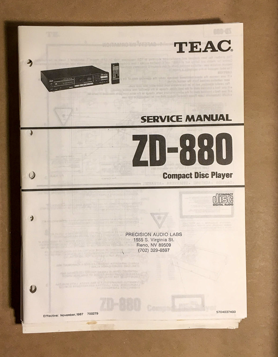 Teac ZD-880 CD Player Service Manual *Original*