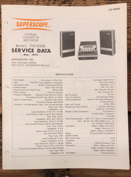 Superscope CS-200S Cassette  Service Manual *Original*