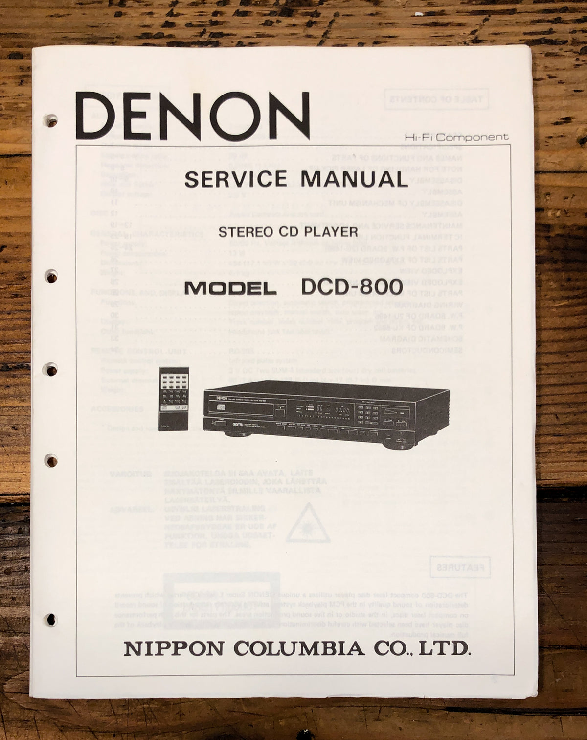Denon DCD-800 CD Player  Service Manual *Original*