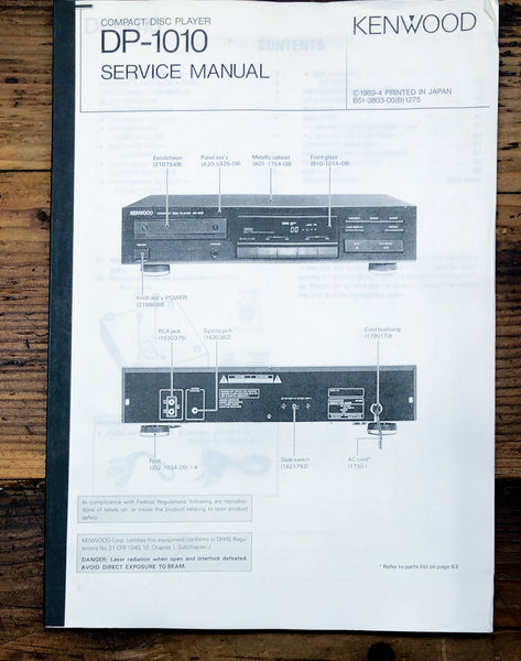 Kenwood DP-1010 CD Player  Service Manual *Original*