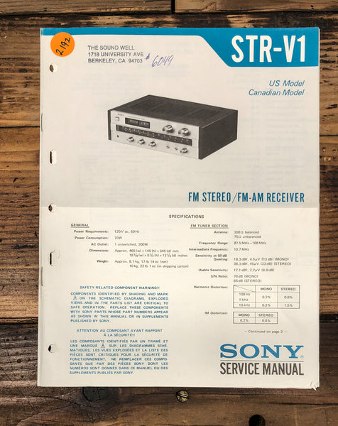 Sony STR-V1 Receiver  Service Manual *Original*