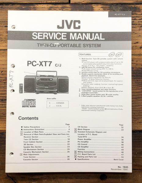 JVC PC-XT7 CD Portable Stereo  Service Manual *Original*