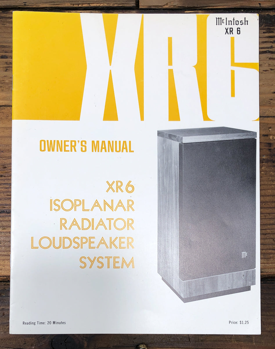 McIntosh XR6 Speaker Owners / User Manual *Original*