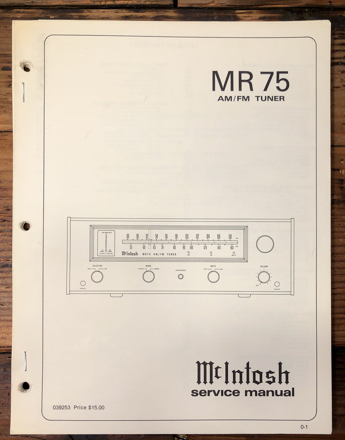 McIntosh MR-75 MR75 Tuner Service Manual *Original*