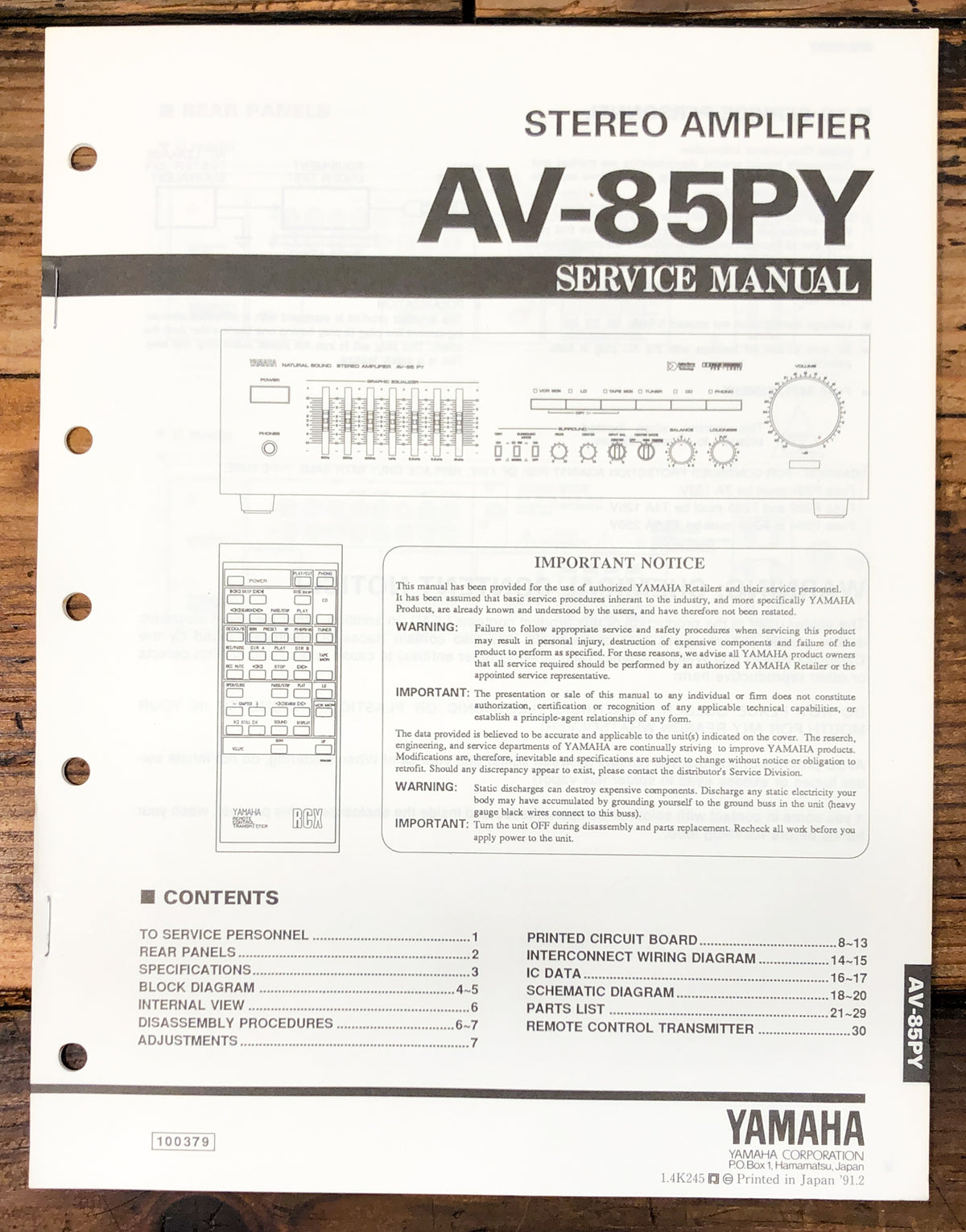 Yamaha AV-85PY Amplifier  Service Manual *Original*