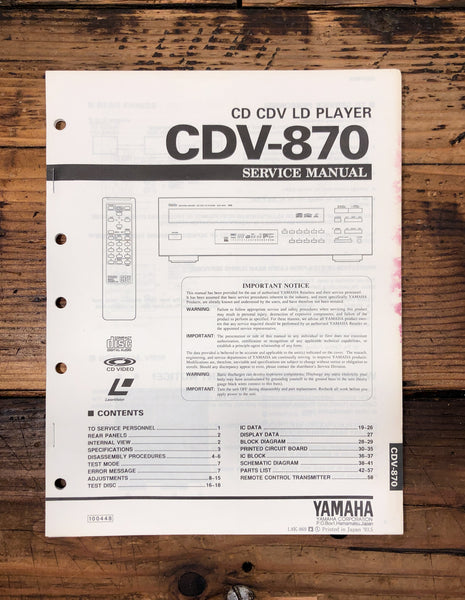 Yamaha CDV-870 CD CDV LD Player  Service Manual *Original*