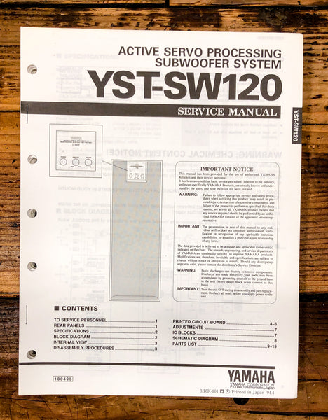 Yamaha YST-SW120 Subwoofer / Speaker  Service Manual *Original*