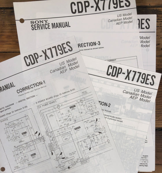 Sony CDP-X779ES CD Player Lot of Corrections Service Manual *Original*