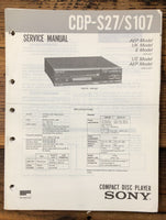 Sony CDP-S27 CDP-S107 CD Player  Service Manual *Original*