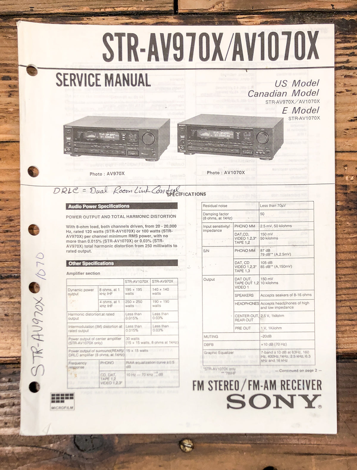 Sony STR-AV970X STR-AV1070X Receiver Service Manual *Original*