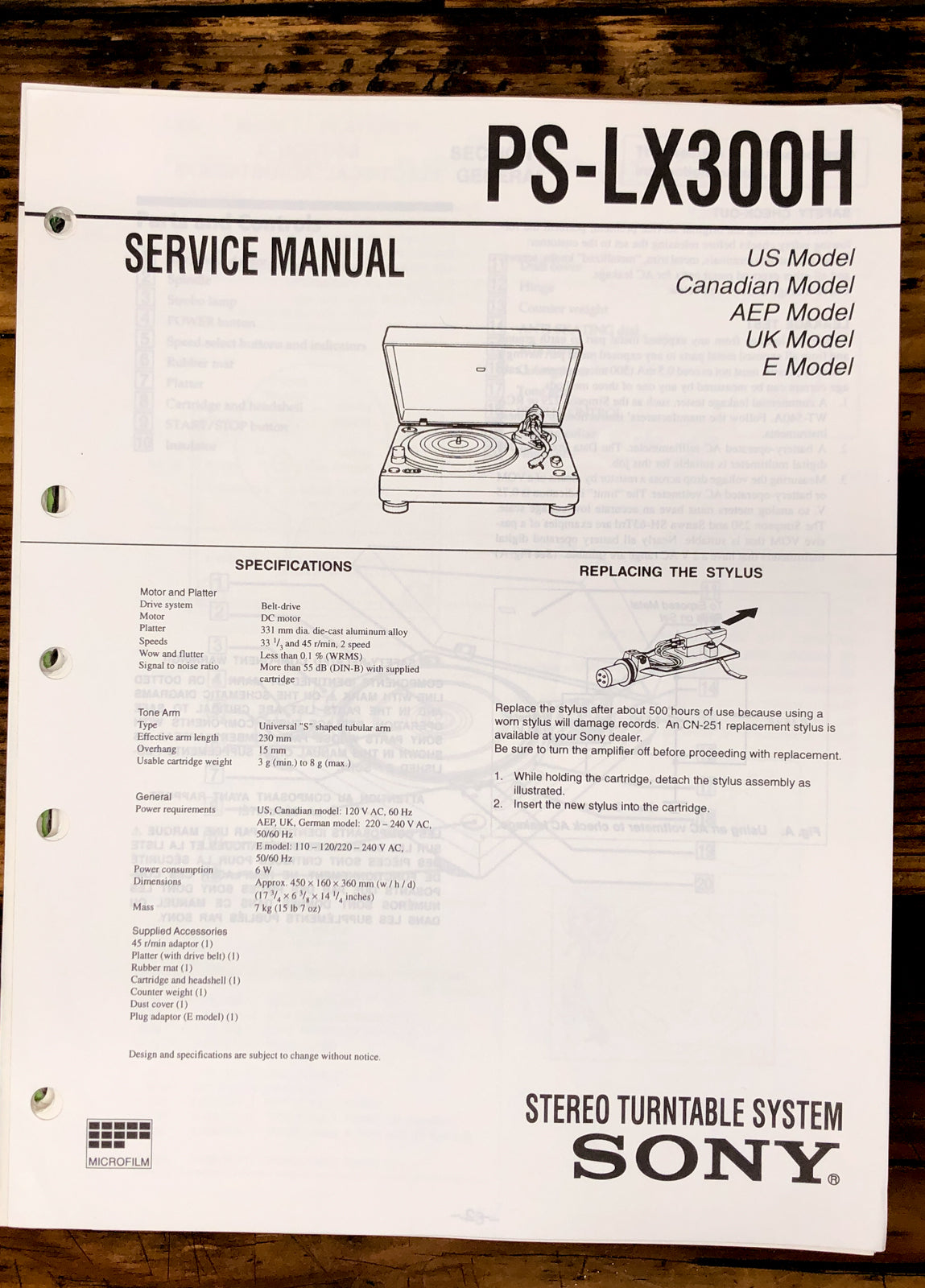 Sony PS-LX300H Record Player / Turntable  Service Manual *Original*