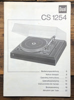 Dual CS 1254 Record Player / Turntable  Service Manual *Original*