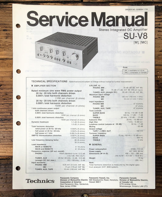 Technics SU-V8 Amplifier Service Manual *Original*