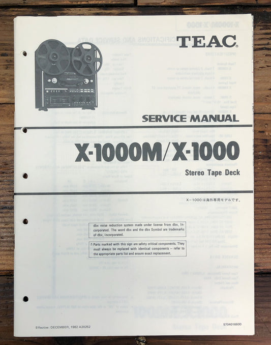 TEAC X-1000 X-1000M Reel to Reel Service Manual *Original*