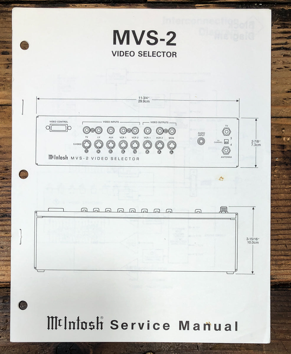 McIntosh MVS-2 Video Selector Service Manual *Original*