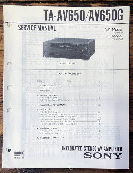 Sony AV650 TA-AV650G   Service Manual *Original*