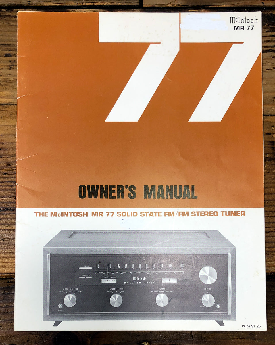 McIntosh MR-78 MR78 Tuner Owners / User Manual *Original*