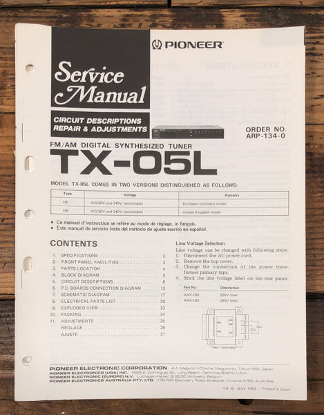 Pioneer TX-05L Tuner  Service Manual *Original*