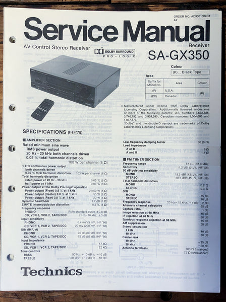 Technics SA-GX350 Receiver  Service Manual *Original*