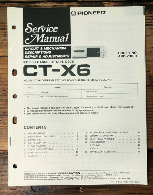 Pioneer CT-X6 Cassette Deck Service Manual *Original*