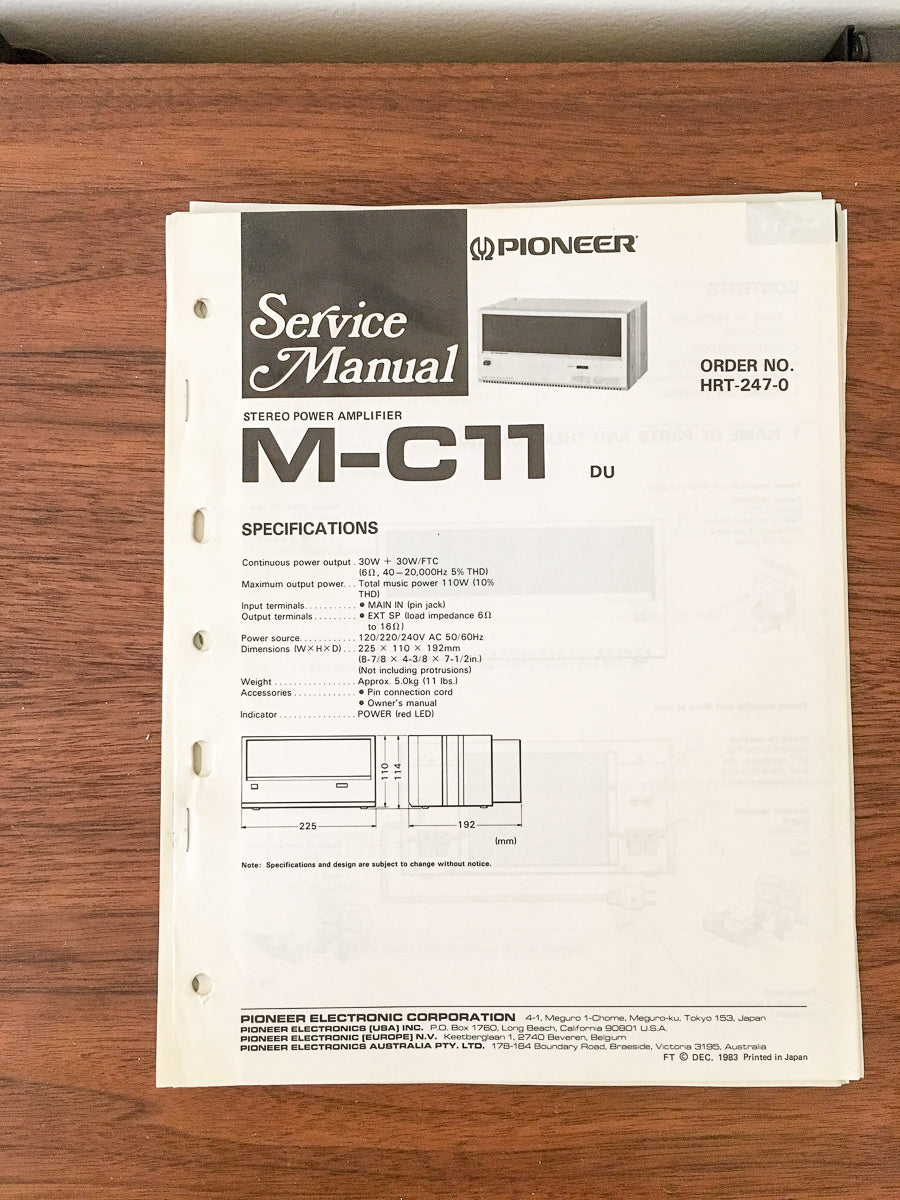Pioneer M-C11 Amplifier Service Manual *Original* #1
