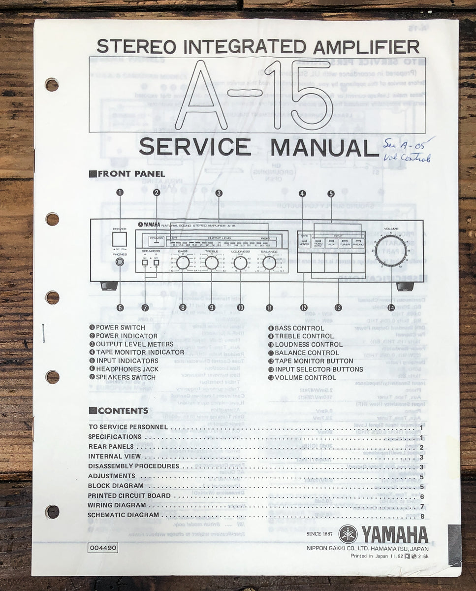 Yamaha A-15 Amplifier Service Manual *Original*
