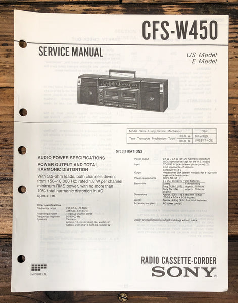 Sony CFS-W450 Radio Service Manual *Original*