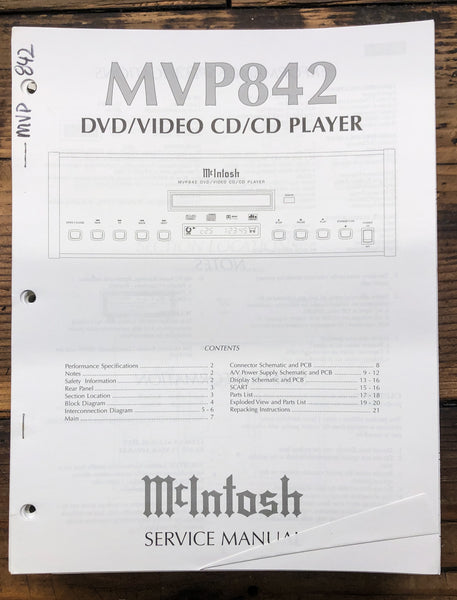 McIntosh MVP842 MVP-842 CD Transport  Service Manual *Original*