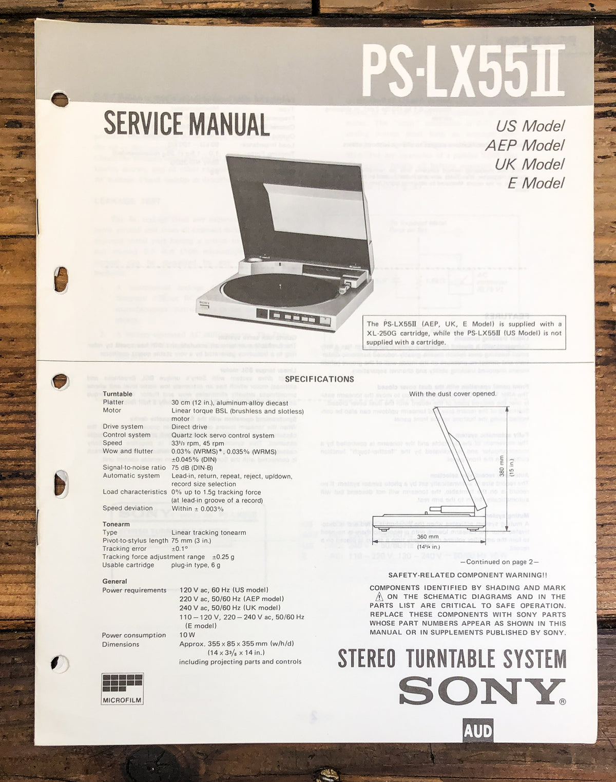 Sony PS-LX55 II MK2 Record Player / Turntable Service Manual *Original*