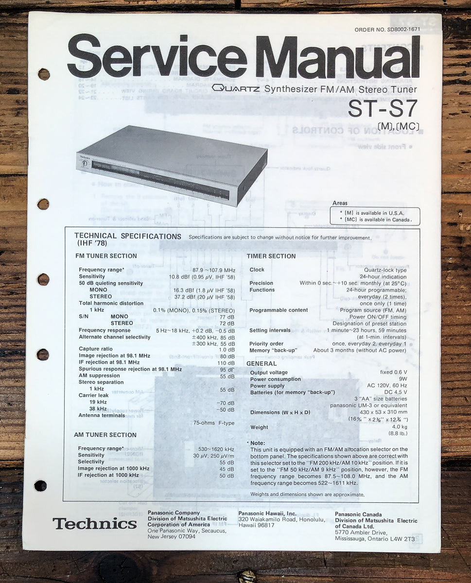 Technics ST-S7 Tuner Service Manual *Original*