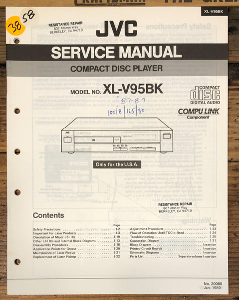 JVC XL-V95 -V95BK CD Player Service Manual *Original*