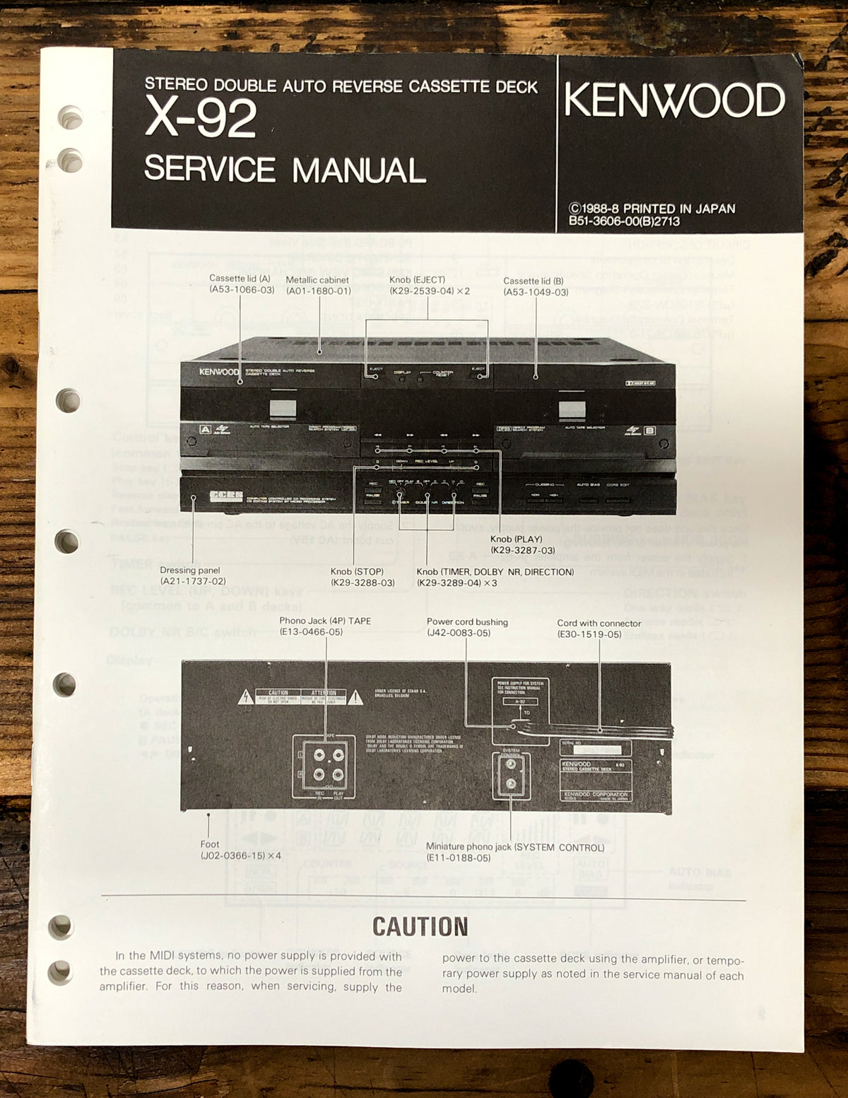 Kenwood X-92 Cassette  Service Manual *Original*