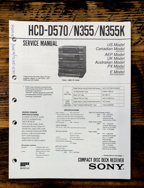 Sony HCD-D570 -N355 -N355K Stereo  Service Manual *Original*