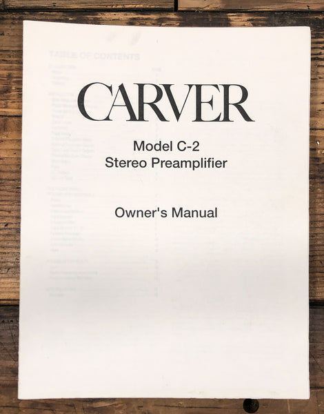 Carver C2 C-2 Preamp / Preamplifier  Owner / User Manual *Original*