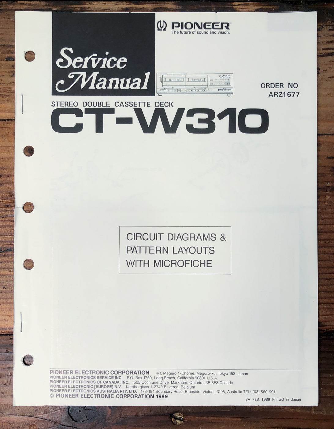Pioneer CT-W310 Double Cassette Deck Service Manual *Original*