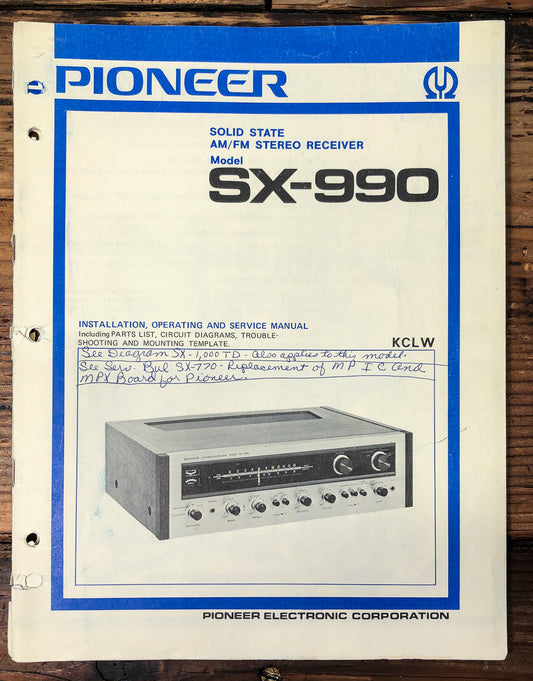 Pioneer SX-990 Receiver Owner & Service Manual *Original*