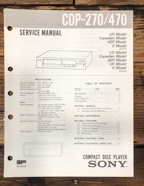 Sony CDP-270 CDP-470 CD Player  Service Manual *Original*