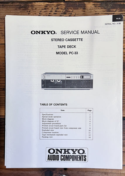Onkyo PC-33 Cassette  Service Manual *Original*