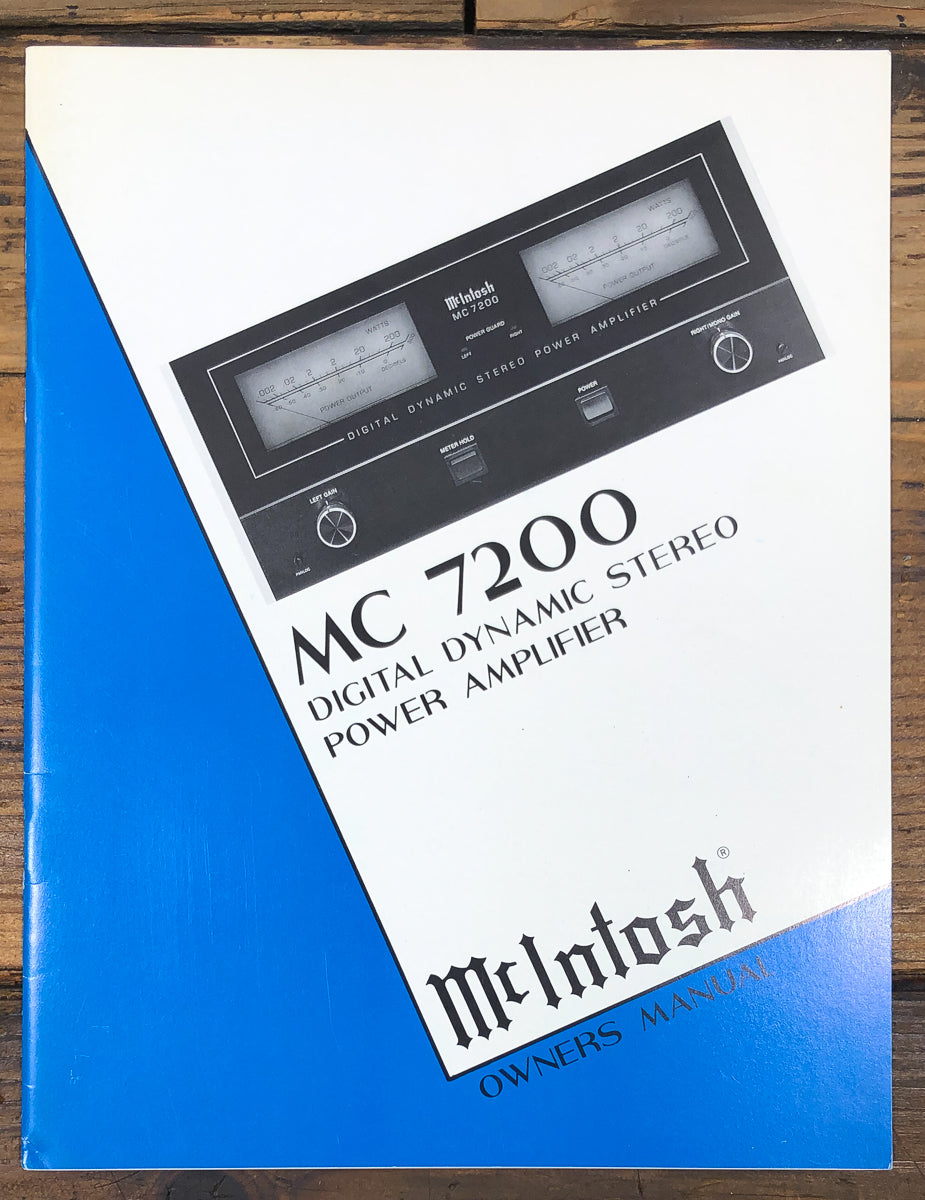 McIntosh MC 7200 MC-7200 Amplifier Owners / User Manual *Original*