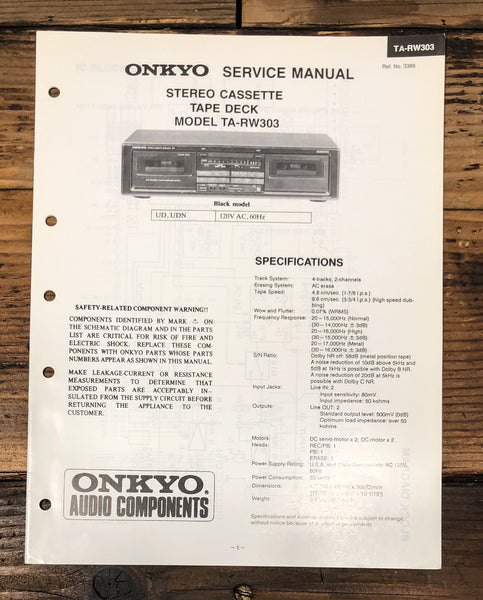 Onkyo TA-RW303 Cassette Service Manual *Original*