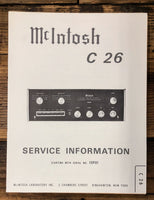 McIntosh C-26 C26 Preamp / Preamplifier  Service Manual *Original*