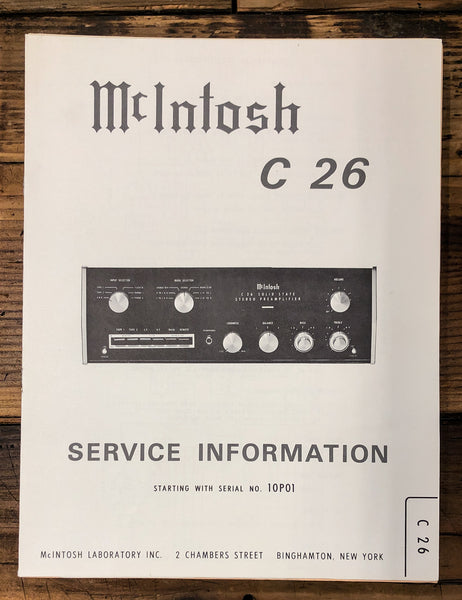 McIntosh C-26 C26 Preamp / Preamplifier  Service Manual *Original*