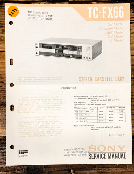 Sony TC-FX66 Cassette Service Manual *Original*
